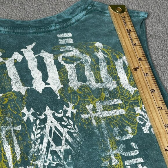 Archaic by Affliction Shirt Womens L Teal Skull Rhinestone Y2K USA Sleeveless - Picture 11 of 12